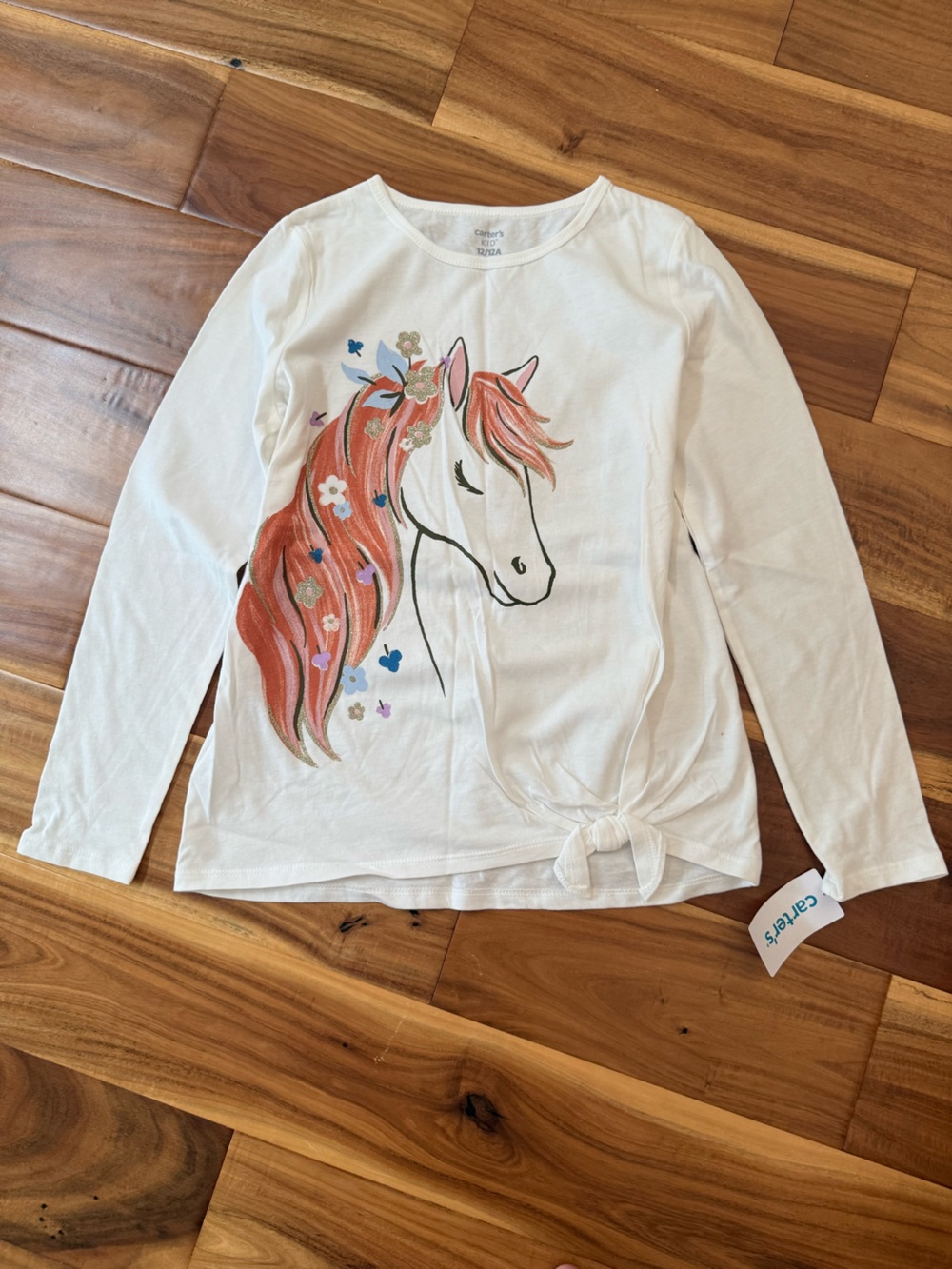 Carter's White Long-Sleeve Horse Top with Front Tie